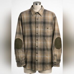 Vintage Pendleton Trail Shirt XL Tan Plaid Suede Elbow Patches No Flaws